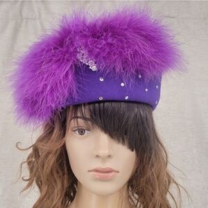 MR. Hi's Classic Purple Chuch Hat with faux feather and rhinestone embellishment